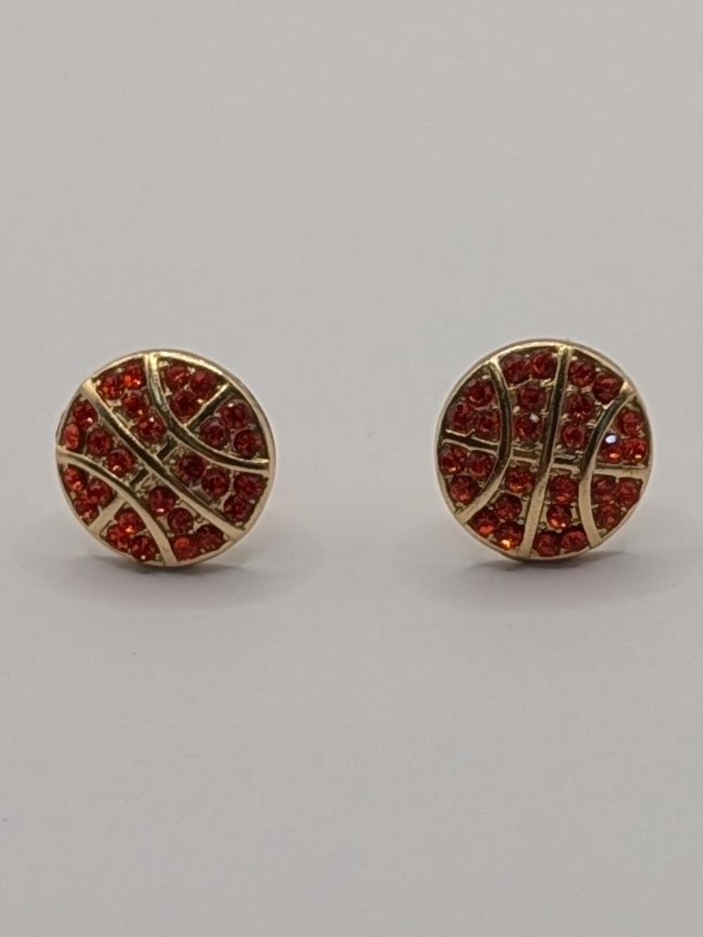 Gold Basketball Stud Earrings with Orange Rhinestones Bling